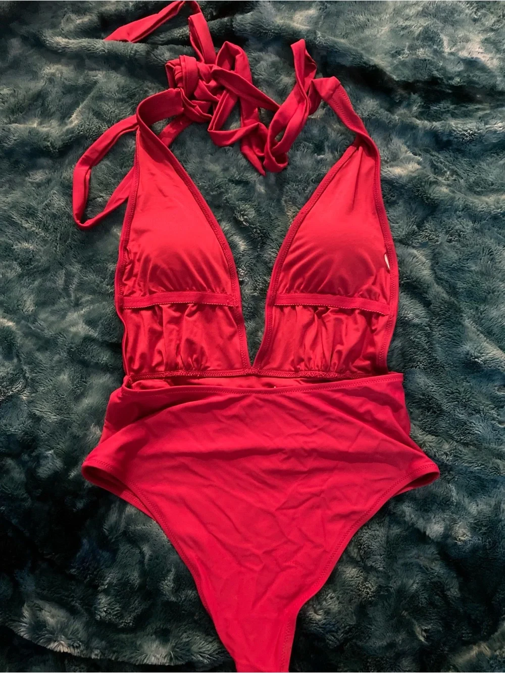 Hot Pink Deep V-Neck Halter Monokini One Piece Swimsuit